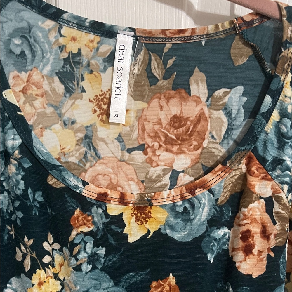 Floral Peplum Tunic Top - Teal Floral - Picture 2 of 5